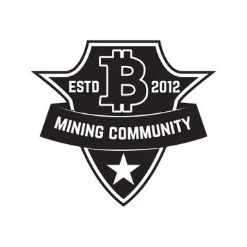 Cryptocurrency mining emblem isolated on white background. Design elements fo 스톡 일러스트