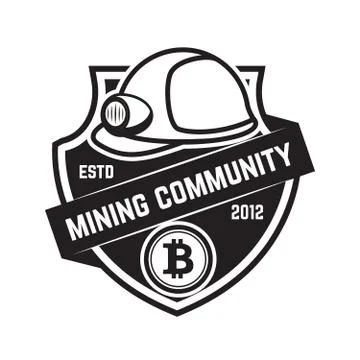 Cryptocurrency mining emblem isolated on white background. Design elements fo Illustrazione stock