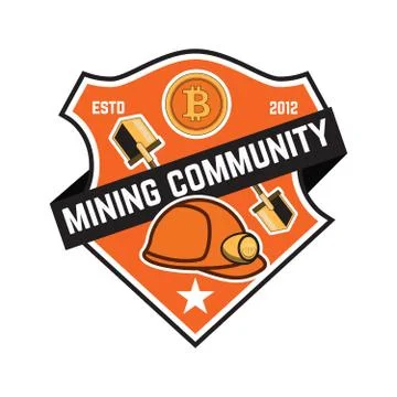 Cryptocurrency mining emblem isolated on white background. Design elements fo Illustrazione stock