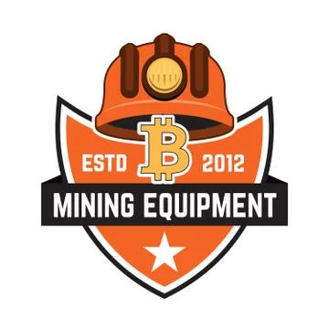 Cryptocurrency mining emblem isolated on white background. Design elements fo Stock Illustration