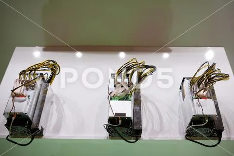 Cryptocurrency mining equipment - ASIC - application specific integrated circuit Stock Photos