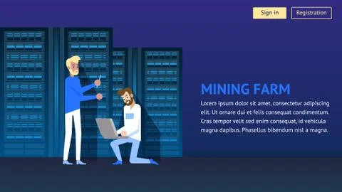 Cryptocurrency Mining Farm. Cyber Computer Network Stock Illustration