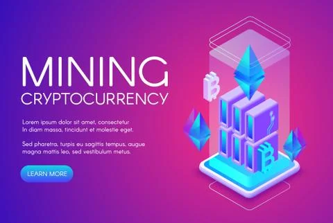 Cryptocurrency mining farm illustration Illustration
