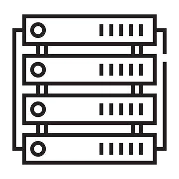 Cryptocurrency mining farm outline icon isolated on white background. Stock Illustration