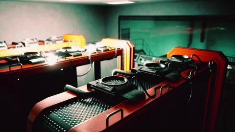 Cryptocurrency mining farm using computer graphic cards 스톡 일러스트