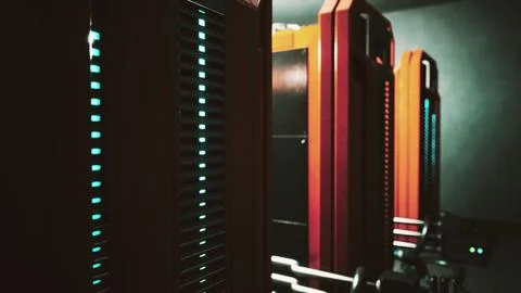 Cryptocurrency mining farm using computer graphic cards Illustrazione stock