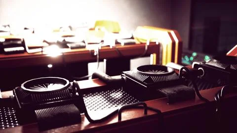 Cryptocurrency mining farm using computer graphic cards Stock Illustration