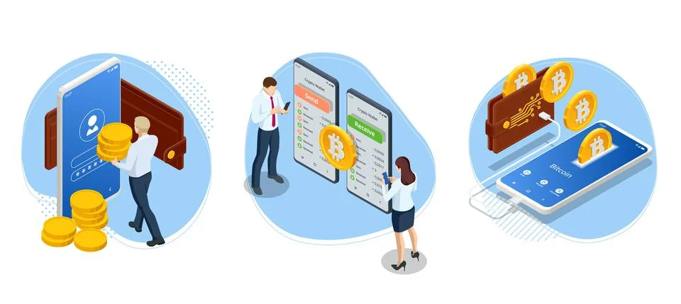 Cryptocurrency mining GPU-farm. Cryptocurrency and blockchain isometric Stock Illustration