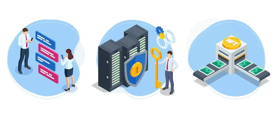 Cryptocurrency mining GPU-farm. Cryptocurrency and blockchain isometric Stock Illustration