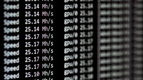 Cryptocurrency Mining With Graphical User Interface (GPU or Video Card) Stock Footage 86605385