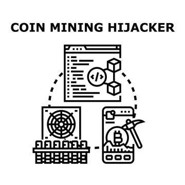 Cryptocurrency mining hijacker concept vector illustration Ilustración de archivo