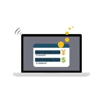 Cryptocurrency mining icon on a computer. Vector illustration eps 10 스톡 일러스트