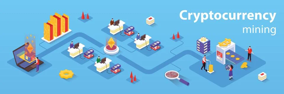 Cryptocurrency Mining Isometric Web Concept Illustrazione stock