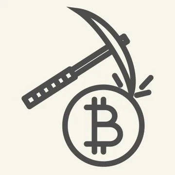 Cryptocurrency mining line icon. Crypto pickaxe vector illustration isolated on Illustrazione stock