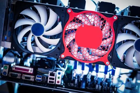 Cryptocurrency mining machine. E-business device. Stock Photos