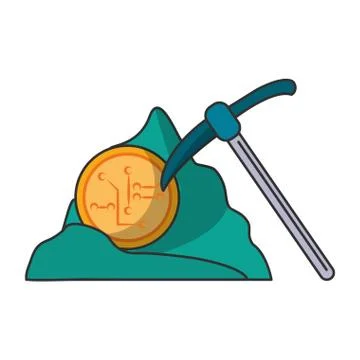 Cryptocurrency mining pick and rock symbol Stock Illustration