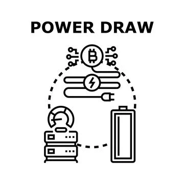 Cryptocurrency mining power draw and energy consumption concept Ilustração Stock