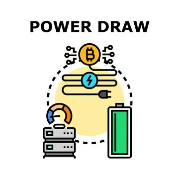 Cryptocurrency mining power draw and energy consumption concept Stock Illustration