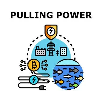 Cryptocurrency mining pulling electricity power for digital currency Stock Illustration