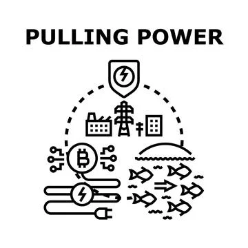 Cryptocurrency mining pulling electricity power for digital currency Stock Illustration