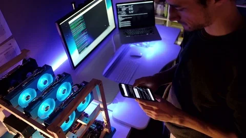 Cryptocurrency mining rig Stock Footage 85176225