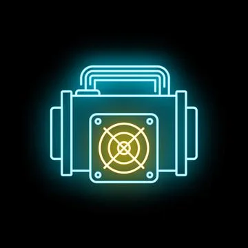 Cryptocurrency mining rig processing digital blockchain transaction neon Stock Illustration