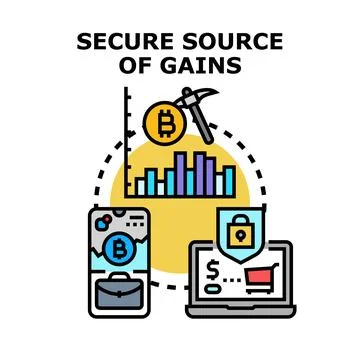 Cryptocurrency mining securing digital financial gains concept Stock Illustration