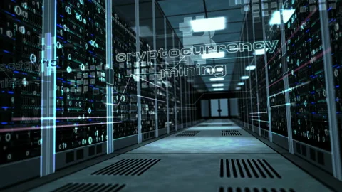Cryptocurrency mining in server room Stock Footage 105394501