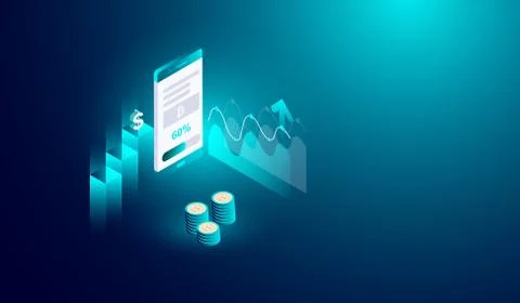 Cryptocurrency mining on smartphone concept, online trading and exchange Stock Illustration