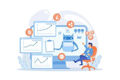 Cryptocurrency mining software, artificial intelligence for e business. Cry.. Stock Illustration