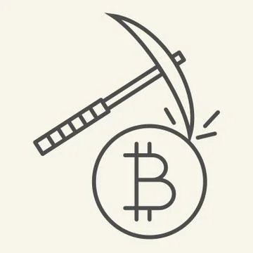 Cryptocurrency mining thin line icon. Crypto pickaxe vector illustration Stock Illustration
