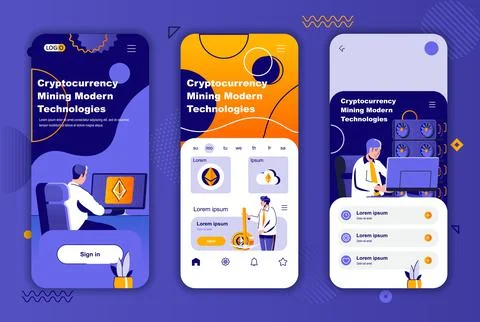 Cryptocurrency mining unique design kit for social networks stories. Blockchain Stock Illustration