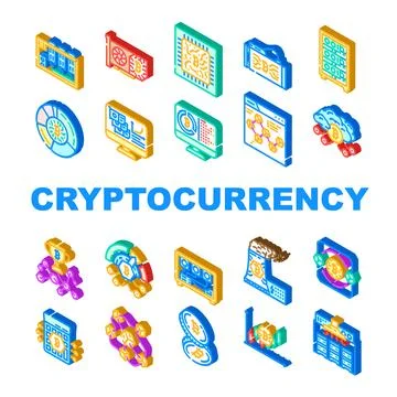 Cryptocurrency mining wallet icons set vector 库存插图