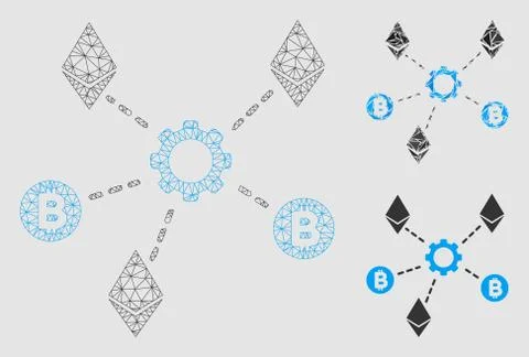 Cryptocurrency Network Nodes Vector Mesh Network Model and Triangle Mosaic Icon Stock Illustration