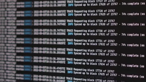 Cryptocurrency node syncs with the blockchain Stock Footage 242092424