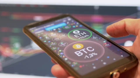 Cryptocurrency Pairs. Bubble Chart, Graph BTC, ETH. 4K. Close up Stock Footage 164254454