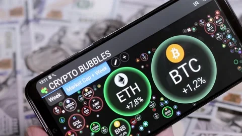 Cryptocurrency Pairs. Bubble Chart, Graph. Interest, index, drop, growth, number Stock Footage 171684521