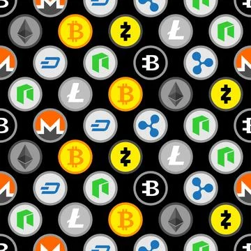 Cryptocurrency Pattern seamless. Bitcoin and Ethereum Background, Monero an.. Stock Illustration