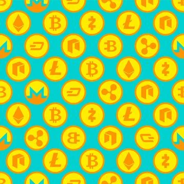 Cryptocurrency Pattern seamless. Bitcoin and Ethereum Background, Monero an.. Illustrazione stock