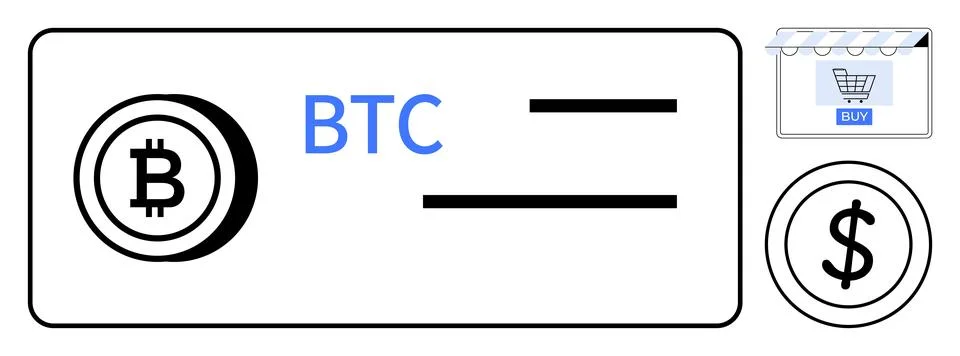 Cryptocurrency Payment Interface with Bitcoin and Dollar Symbols and Online.. Stock Illustration