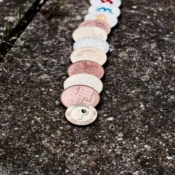 Cryptocurrency physical coins Stock Photos