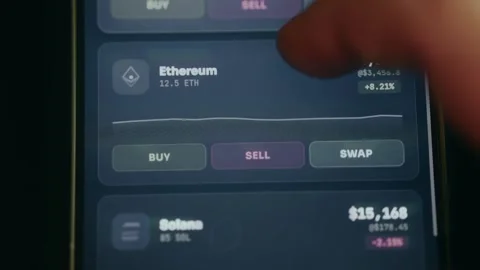 Cryptocurrency portfolio interface showing a list of holdings Stock Footage 333838893