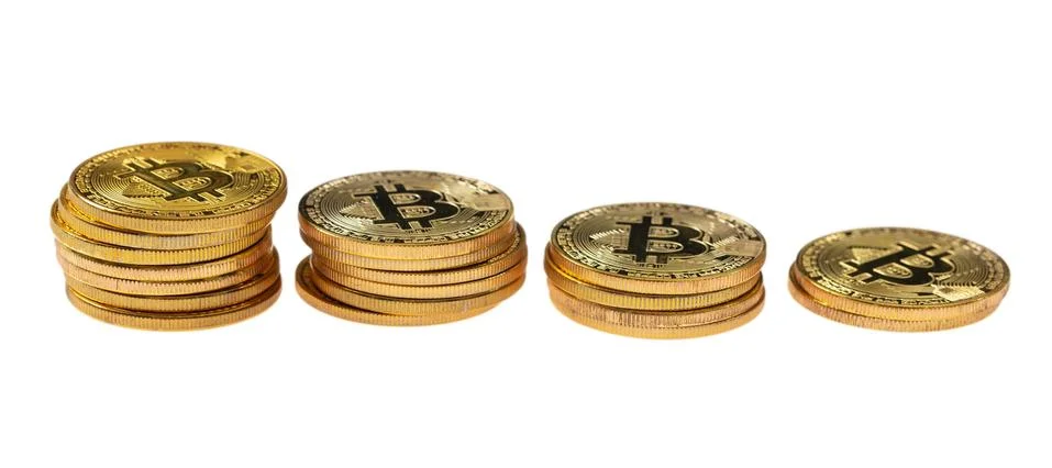 Cryptocurrency price decrease. Bitcoins isolated on white background Foto stock