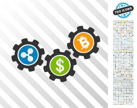 Cryptocurrency Process Gears Flat Icon with Bonus Stockillustratie