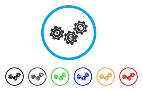 Cryptocurrency Process Gears Rounded Icon Stock Illustration