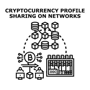 Cryptocurrency profile sharing on decentralized network concept イラスト素材