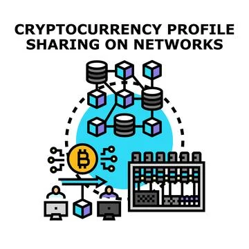 Cryptocurrency profile sharing on decentralized network concept Stock Illustration