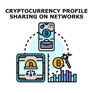 Cryptocurrency profile sharing digital network concept 库存插图