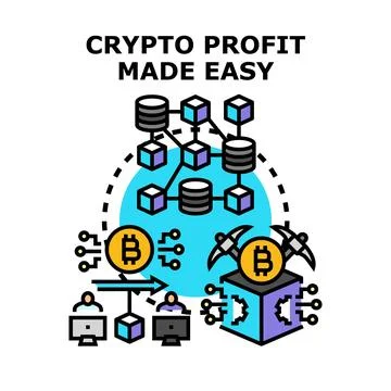 Cryptocurrency profit making easy concept on blockchain Stock Illustration
