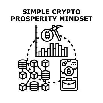 Cryptocurrency prosperity mindset concept with mining and digital finance Stock Illustration